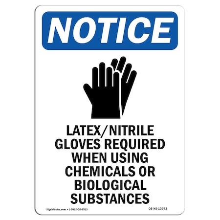 OSHA Notice Sign, LatexNitrile Gloves With Symbol, 14in X 10in Decal